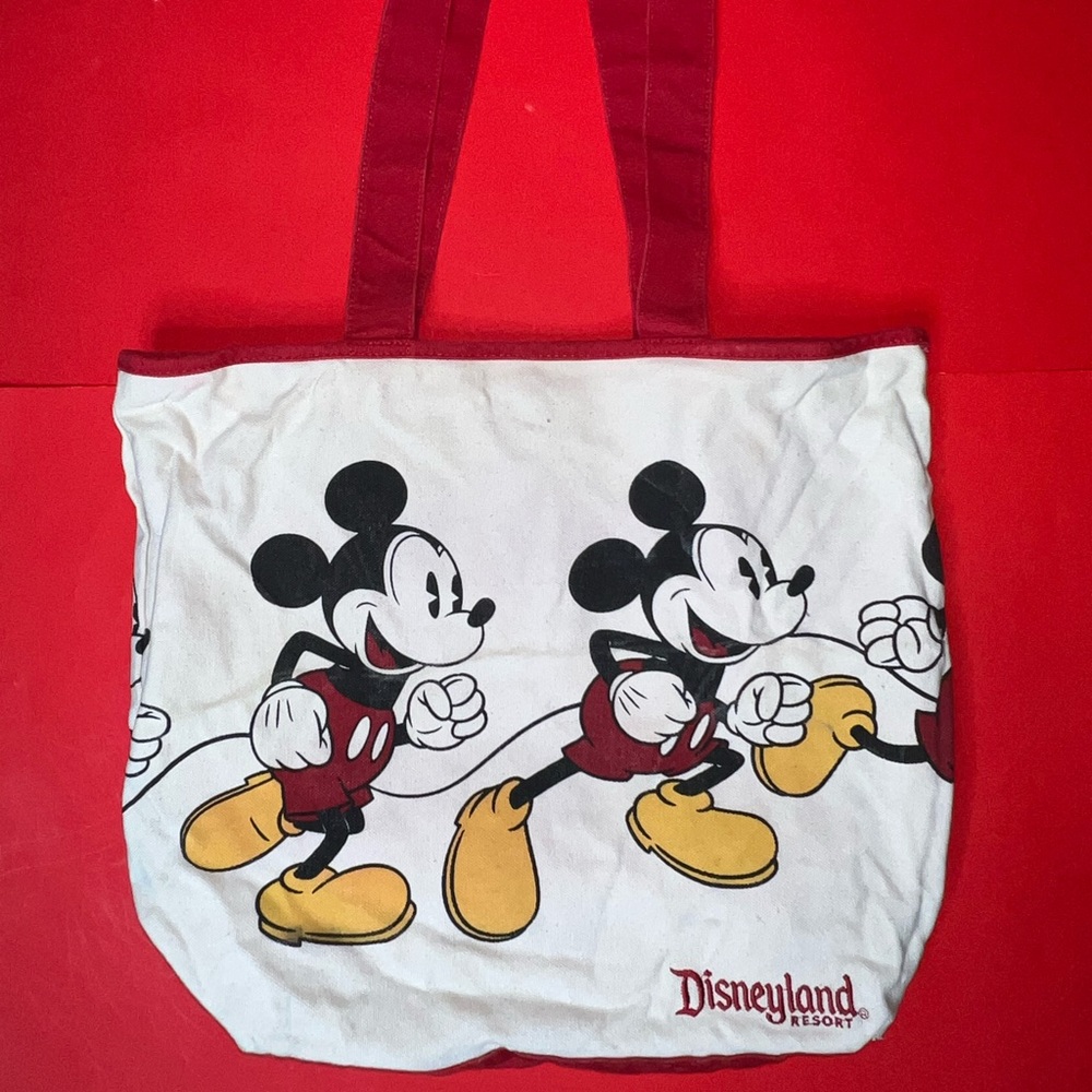 Disneyland Vintage Bag Carrying Mickey Mouse Minnie Beige Crème Red 90s Resort